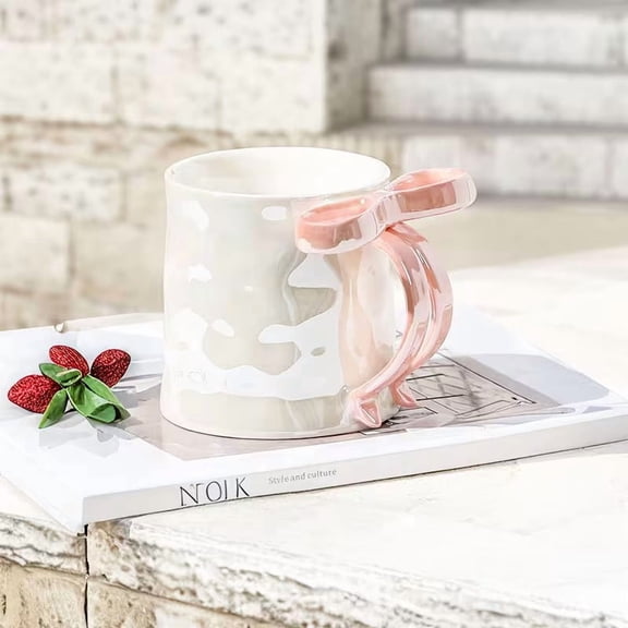 Cute Girly Ceramic Mug with Bowknot Handle Stylish Drinkware for Coffee Tea Milk Hot Chocolate Gifts for Women Girls