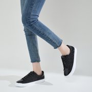 AOMAIS Women Glitter Sneakers Sparkly Low Top Sequins Sneakers Lace Up Tennis Shoes Comfort Bling Shoes Fashion Shiny Walking Shoes(Black Glitter US11)