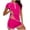 Hot Pink, variant on Women's Sporty Modest Swimsuit Set Full Coverage Zipper Top & Swim Shorts with Pockets, Built-in Bra 2 Piece Beach Outfit