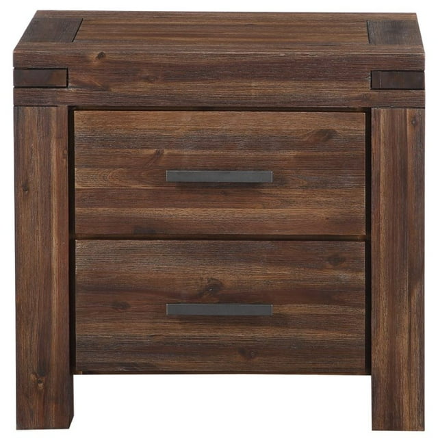 Modus Furniture Pré 2 Tiroirs en Bois Massif Table de Chevet en Brique Brun