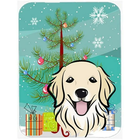 

Christmas Tree And Golden Retriever Glass Cutting Board Large