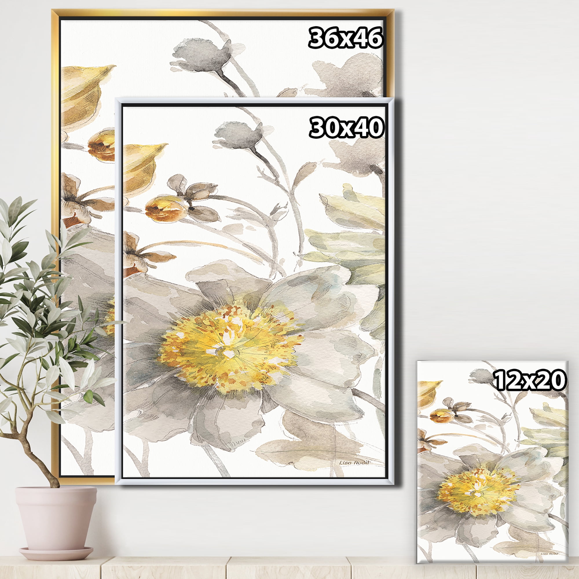 Designart ' Fields of Gold Watercolor Flower III ' Cabin & Lodge Framed Canvas
