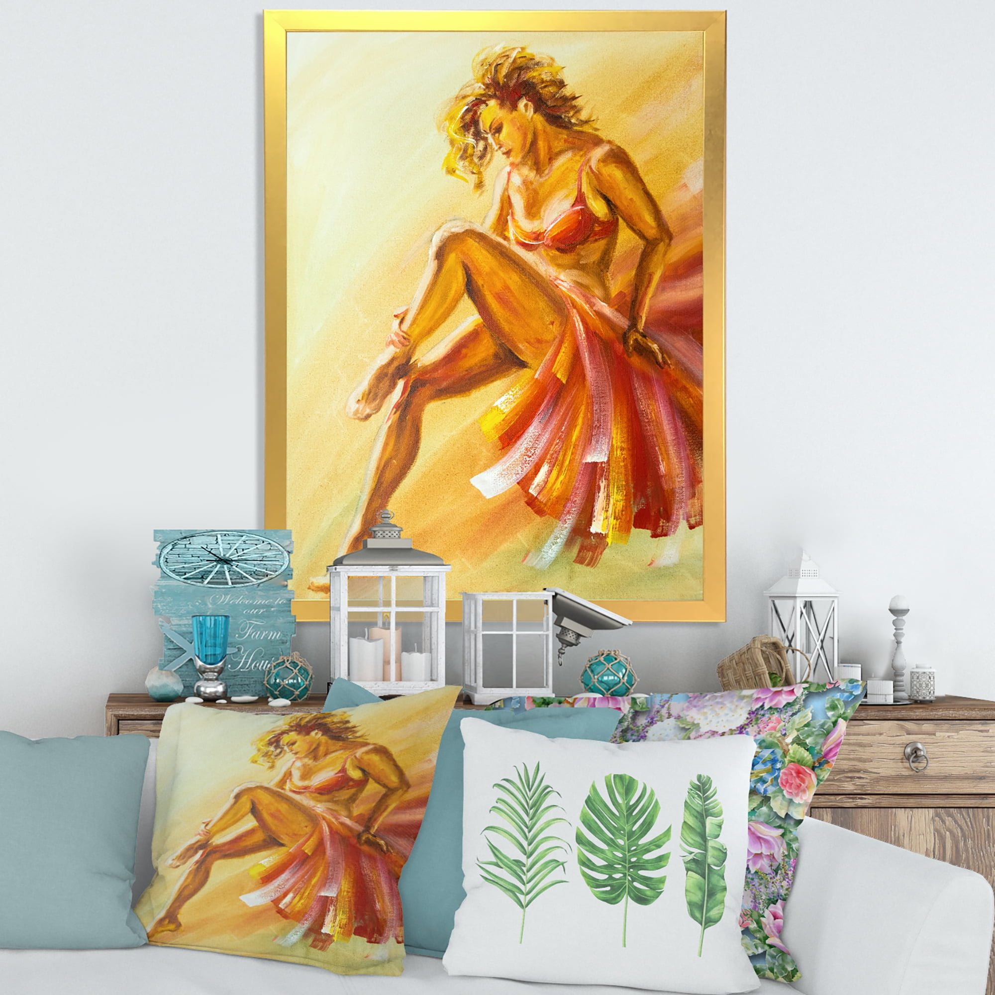 Designart 'Warm Coloured Flamenco Woman Dancer' Modern Framed Art Print