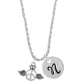 thumbnail image 1 of Delight Jewelry Silvertone Winged Peace Sign with Crown Silvertone Script Initial Disc - N - Charm Necklace, 20"+3", 1 of 4