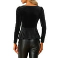 thumbnail image 3 of INSPIRE CHIC Women's Blouse Elegant Velvet Sweetheart Neck Long Sleeve Peplum Top XS Black, 3 of 6
