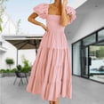 thumbnail image 1 of Vestimenta Casual Vestido Midi de Mujer Vestido Maxi de Manga Corta con Cuello Cuadrado para Cóctel (Rosa M) Cgtredaw Para estrenar, 1 of 1