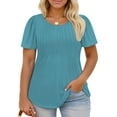 thumbnail image 2 of NISVIYA Womens Summer Tops Plus Size Trendy Crew Neck Shirts Casual Pleated Tunics Flowy Loose Fit Short Sleeve Tees 1X Turquoise, 2 of 6