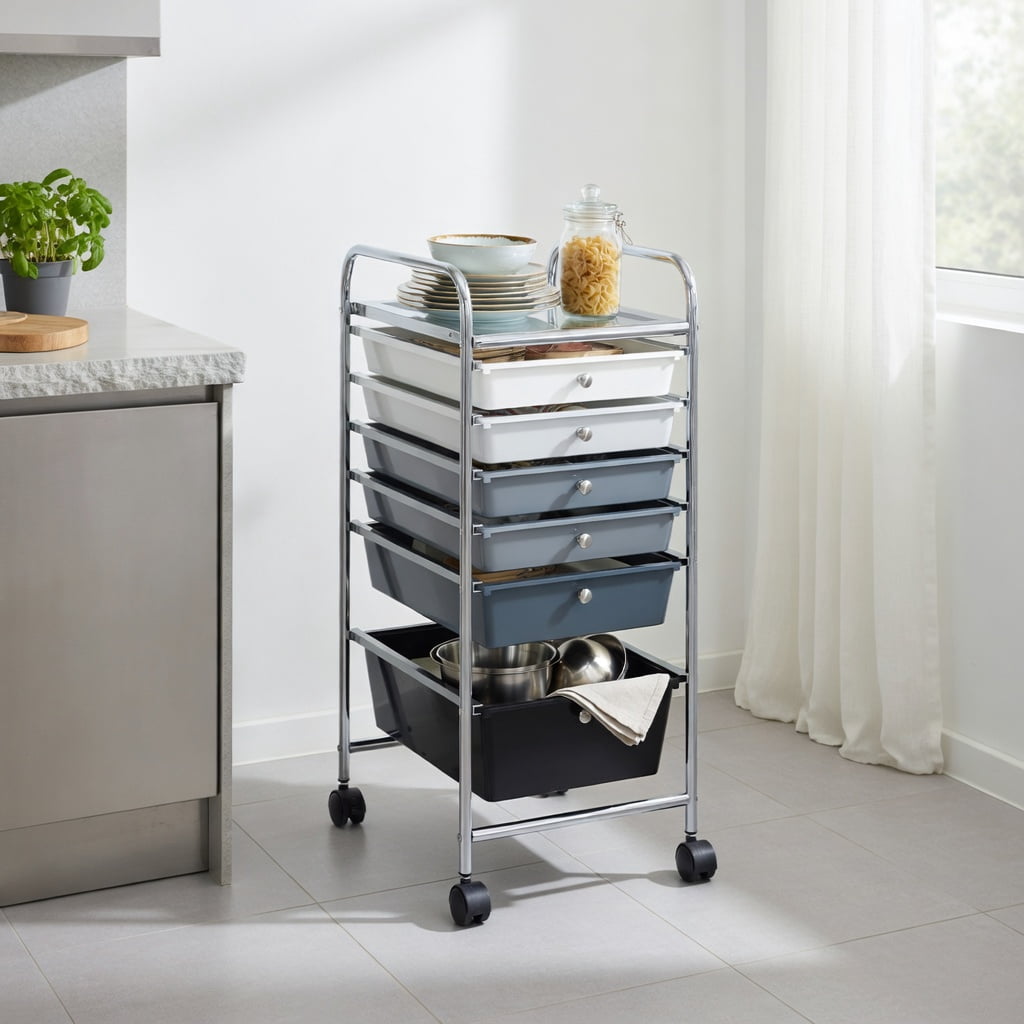 Spaco 6 Drawers Rolling Storage Cart Organizer-Mixed Black, Craft Organizers and Storage, Multipurpose Organizer Cart for Home, Office, School