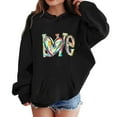 thumbnail image 2 of Oversized Hoodies for Girls Letter Print Graphic Sweatshirt Hooded Casual Loose Pullover Tops with Hood 1-14 Years (Black 11 Years), 2 of 3