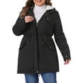 thumbnail image 2 of DARING DIVA Women's Plus Size Faux Fur Lined Long Anorak with Hood 1X Black, 2 of 6