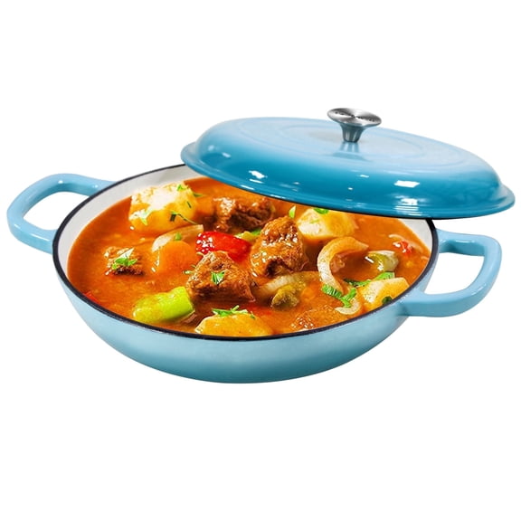 Enameled Cast Iron Braiser Pan, 3.8 Quart Shallow Dutch Oven with Lid, Heavy Duty Casserole Skillet with Dual Handles for Family or Friends Gifts, Oven-Safe to 500°F, Teal