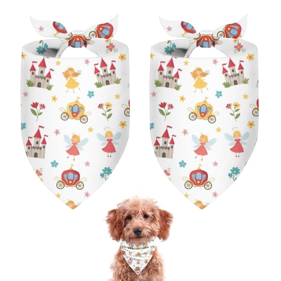 Dog Bandana 2 Pack,Fairy Princess Castle Pattern Bandanas for Dogs,Cat Bandana,Small/ Large Dog Bandana 2 Size,Dog Bandanas