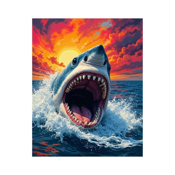 Paint by Numbers Kit for Adults, Shark Sunset Ocean Splash Paint by Numbers, Easy Paint by Numbers Kit for Adults Beginner, DIY Adult Paint by Number Kits on Canvas, 12x16in Home Decor