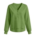 thumbnail image 4 of Sevevn Women's V Neck Half Button Sweatshirt Long Sleeve Loose Pullover Top with Front Pocket Green M, 4 of 9