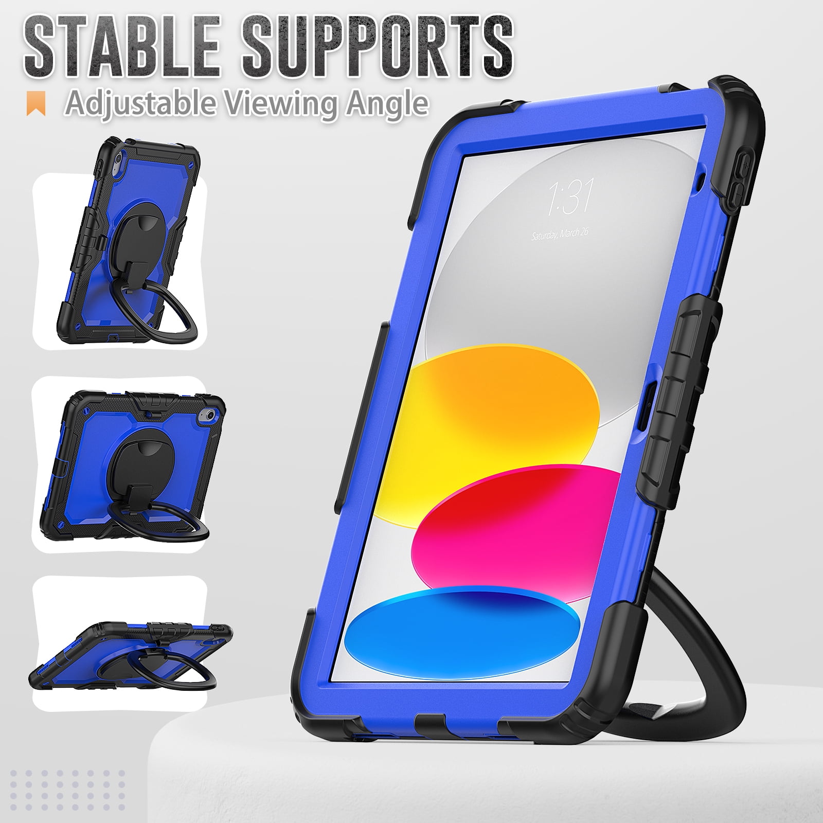 Allytechgroup iPad 11th 10th Gen Case with Screen Protector,Heavy Duty Shockproof Rotating Stand Pencil Holder 3-Layers Rugged Bumper Kids Friendly Case Cover for iPad A16 11th 11" 2025/ iPad 10th Gen