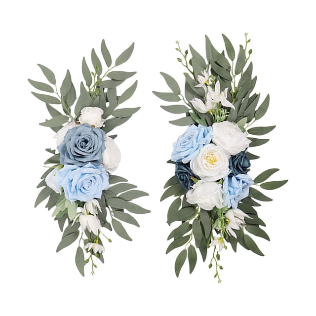 2 piezas de rosas artificiales para decoración de pared, arco de boda realista Azul