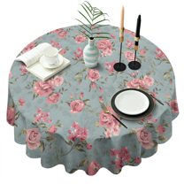 Pioneer Flower Floral Print Pattern Round Tablecloth 60"x60",Wrinkle Wipeable Table Cloth for Kitchen Dining Room Picnic Patio Party