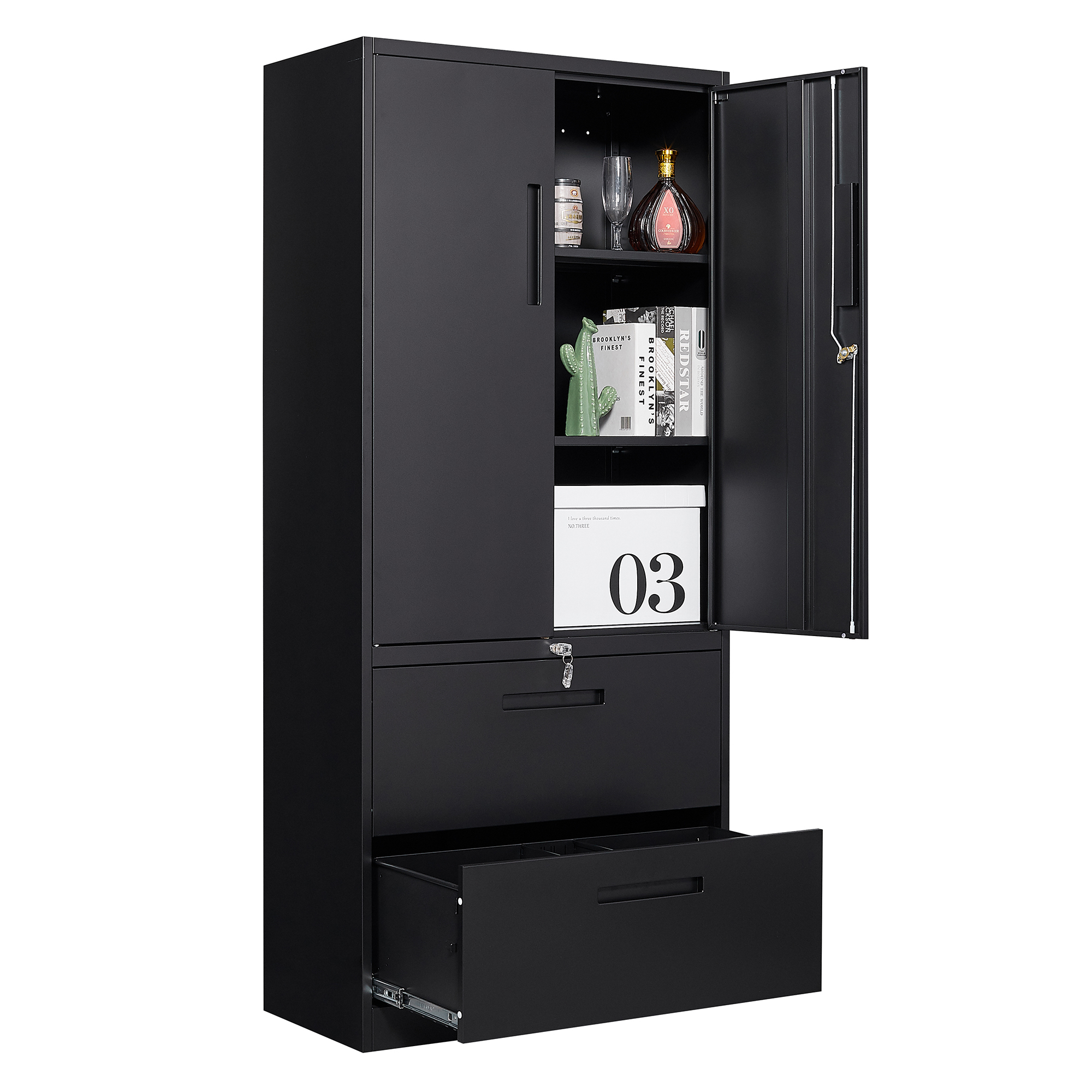 STANI Metal Storage with 2 Drawers, 71" Steel File