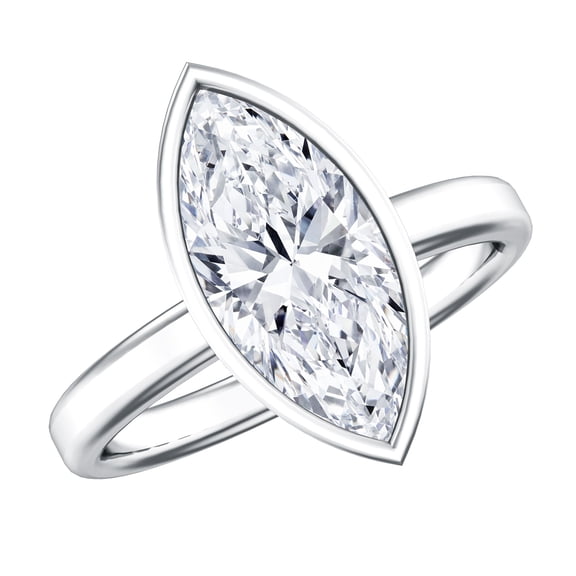 Rosec Jewels Lab Grown 3 Carat Marquise Diamond Engagement Ring - IGI Certified Bezel Set Diamond Ring (E-VS1 Quality), 925 Sterling Silver, US 4.00