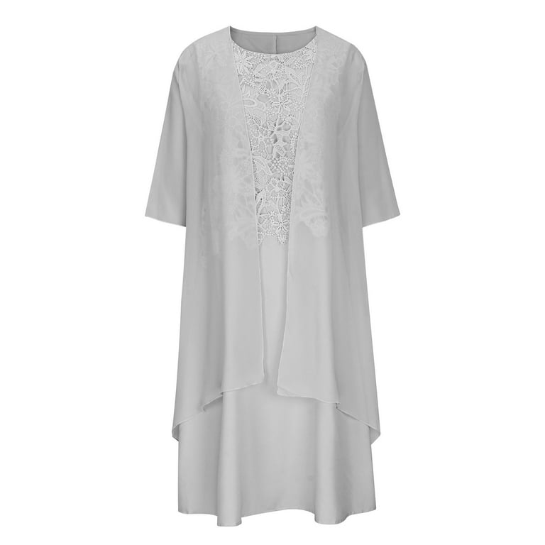 JURANMO Womens Dresses Two Piece Summer Sets Elegant Wedding Guest Dresses  with Flowy Chiffon Cardigan Casual Midi Dress Vacation Baech Outfits Gray S  Holiday Sales - Walmart.com