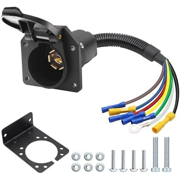 7 Pin Trailer Plug,7 Way RV Trailer Light Connector Socket, 7 Prong Trailer Plug Wiring Harness Adapter Quick Converter with Mounting Bracket,for RV,Camper,Truck,Trailer, 7 Blade Trailer Plug