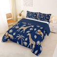 thumbnail image 2 of Castle Fairy Watercolor Elephant Giraffe Lion Full Size Comforter Sets 3-Piece,Tropical Palm Leaves Wildlife Bedding Comforter Set,Navy Cream,Navy Blue Reversible,1 Comforter and 2 Pillowcases, 2 of 6