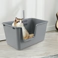 thumbnail image 3 of Hespama Plastic High Side Cat Litter Boxes with Scoopers, 2 Pack Large Gray Open Top Litter Trays, 3 of 7