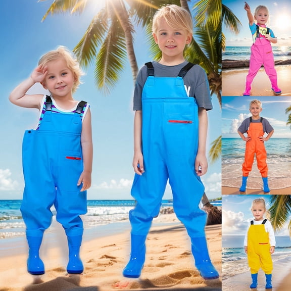 RTKFRFLM Kids Waterproof Fishing Waders One-Piece Rain Bib for Outdoor Play Yellow 3-4 Years