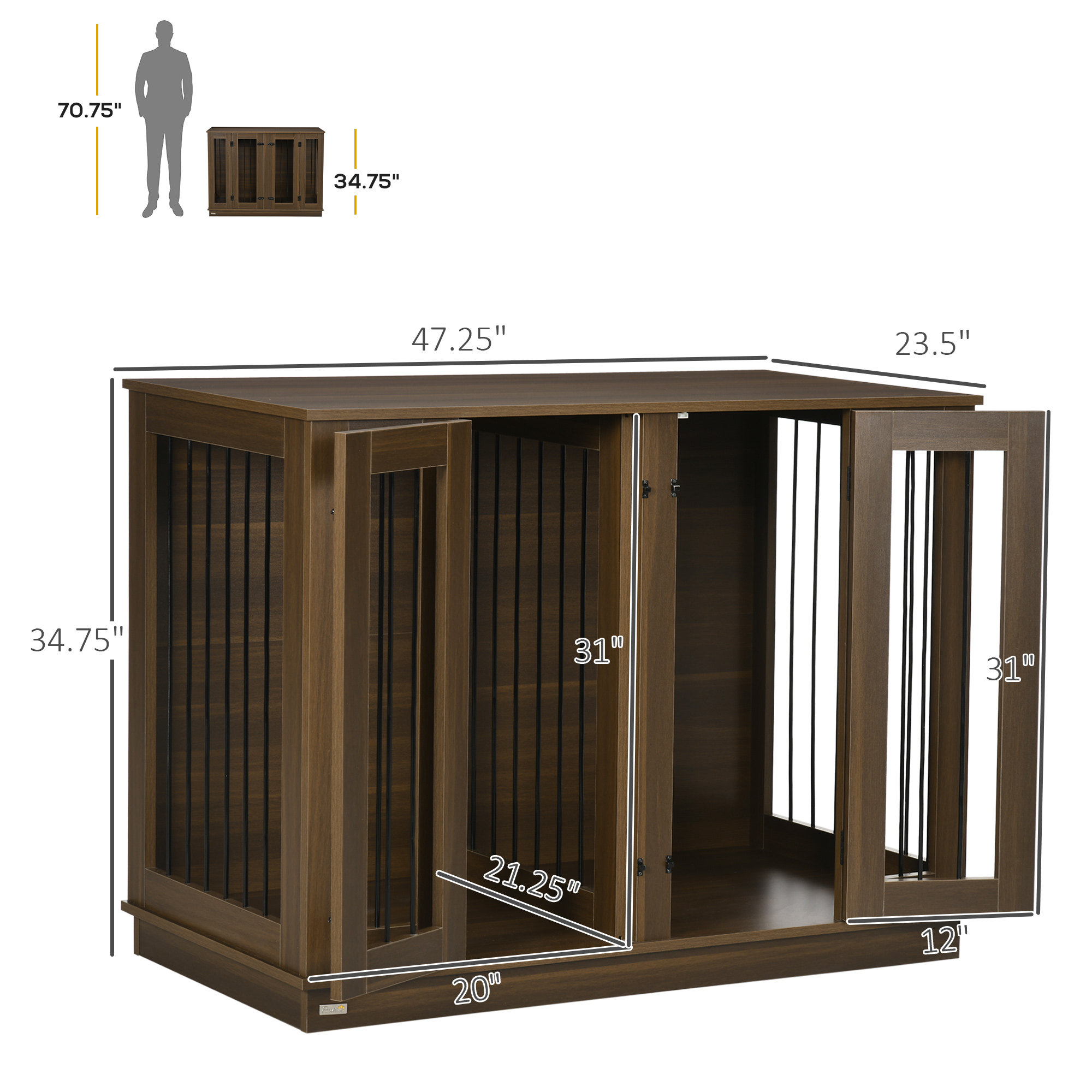 Furniture Style Dog Crate with Double Room, 73 Inch Wooden Dog Kennel with  Removable Divider, Dog House TV Entertaiment Center for Small Medium Large  X-Large Dogs (White with Drawer) – Built to