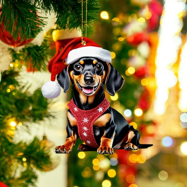 Dachshund Dog Pendant - 2D Acrylic Dachshund Dog Christmas Tree Hanging Ornament - 3.14 inch Rearview Mirror Hanging Accessories - Cute Dachshund Dog Backpack Accessories