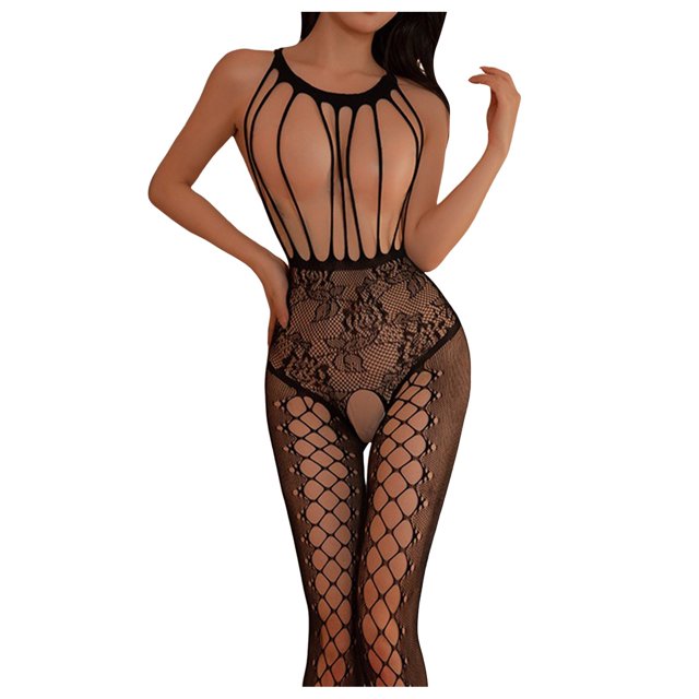 HAJGJP Bodystocking en Résille Découpe Transparente Sans Manches Bodystocking en Maille Lingerie Aguichant pour Femmes Design sous-Vêtements