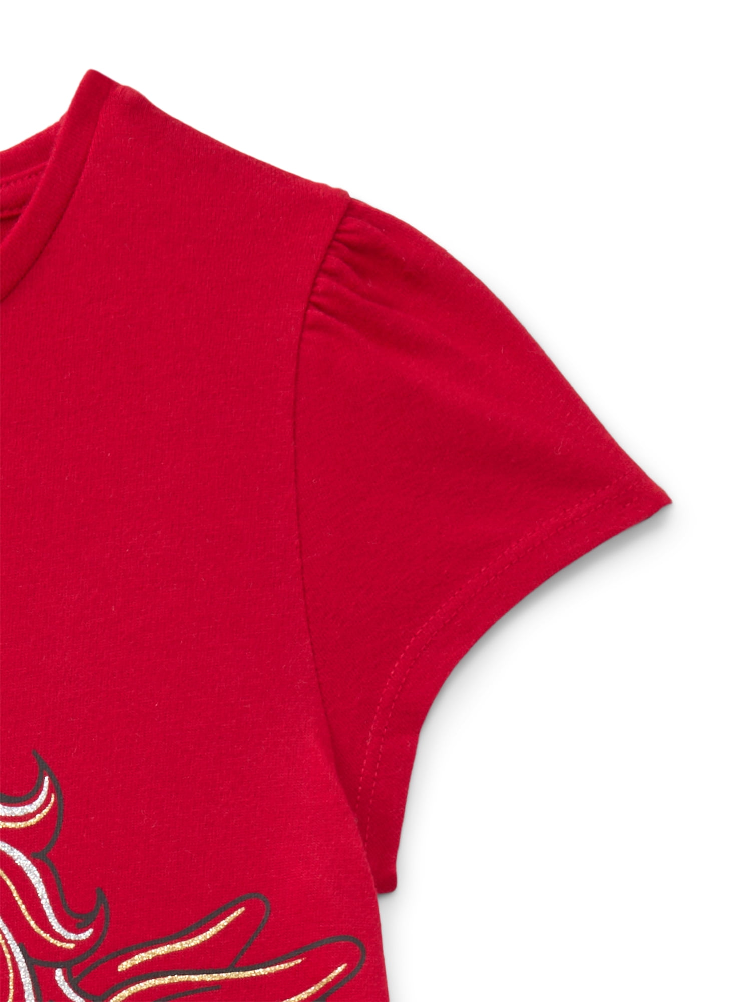 Wonder Nation Girls Gathered Shoulder Tee with Short Sleeves, Sizes 4-10