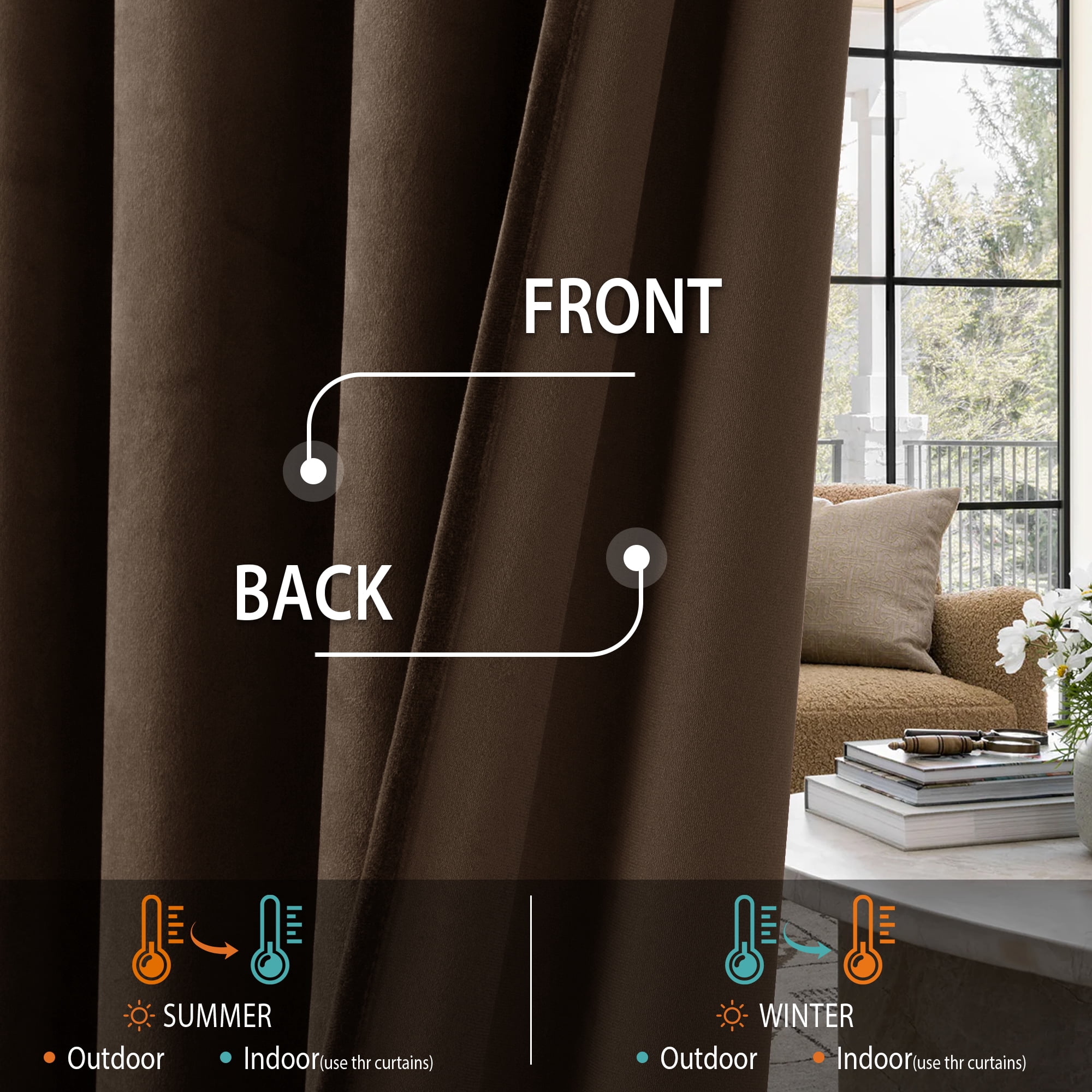 NICETOWN Blackout Velvet Curtains for Bedroom, Thermal Insulated Noise Reducing Room Darkening Rod Pocket Curtains Drapes Panels 52x102 inch 2 Panels, Brown