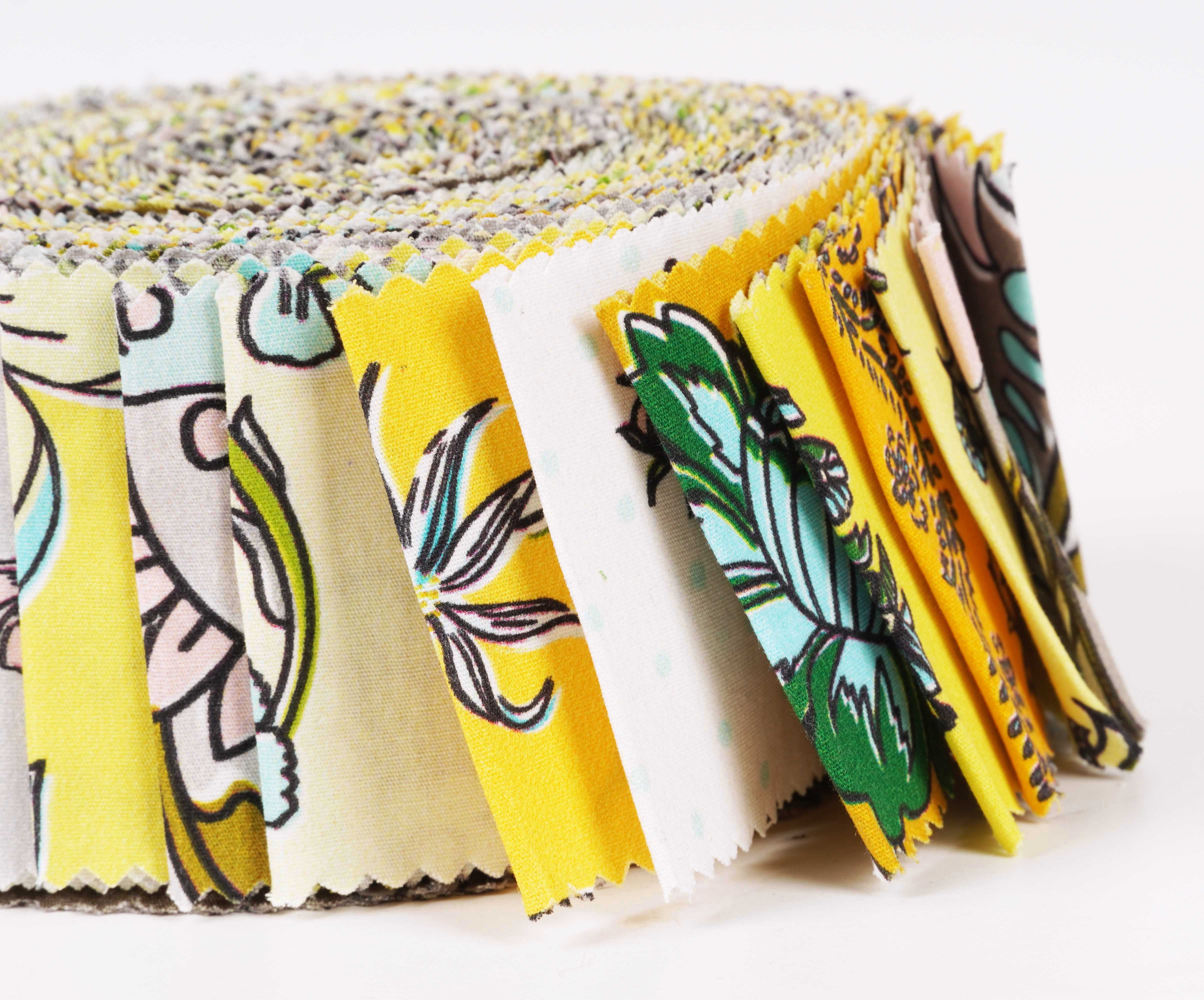 Soimoi 40Pcs Block Print Cotton Precut Fabrics For Quilting Craft Strips 2.5x42inches Jelly Roll - Yellow