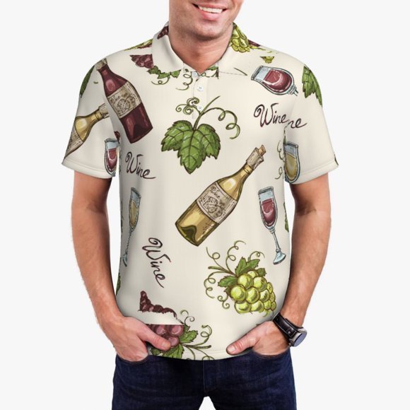 Balery Grapes Bbottles Wine Camisa Polo de Hombre con Estampado, de Manga Corta y Tejido Medio, Camisa Tipo Golf Polo-Small