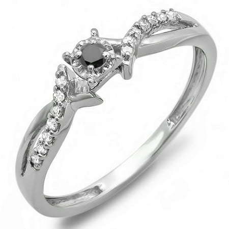 Black Diamond Promise Ring Dazzlingrock Collection 0.15 Carat (ctw) 14k Black & White Diamond Split Shank Bridal Promise Ring 1/6 CT, White Gold, Size 5.5 ()