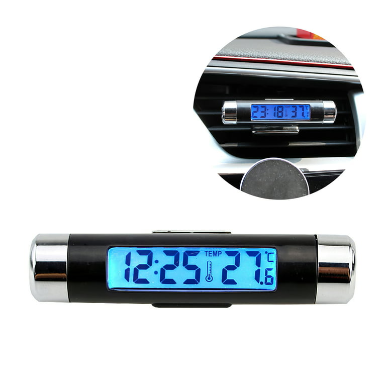 2-in-1 Car Clock Thermometer with Blue Backlight Battery Powered  Multifunctional Car Digital Clock Temperature Gauge for Automobile 