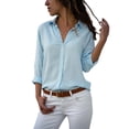 thumbnail image 2 of Hunpta Blouses for Women, Long Sleeve Shirts for Women, Loose Button Down Solid Color Tops Blue, 2 of 5