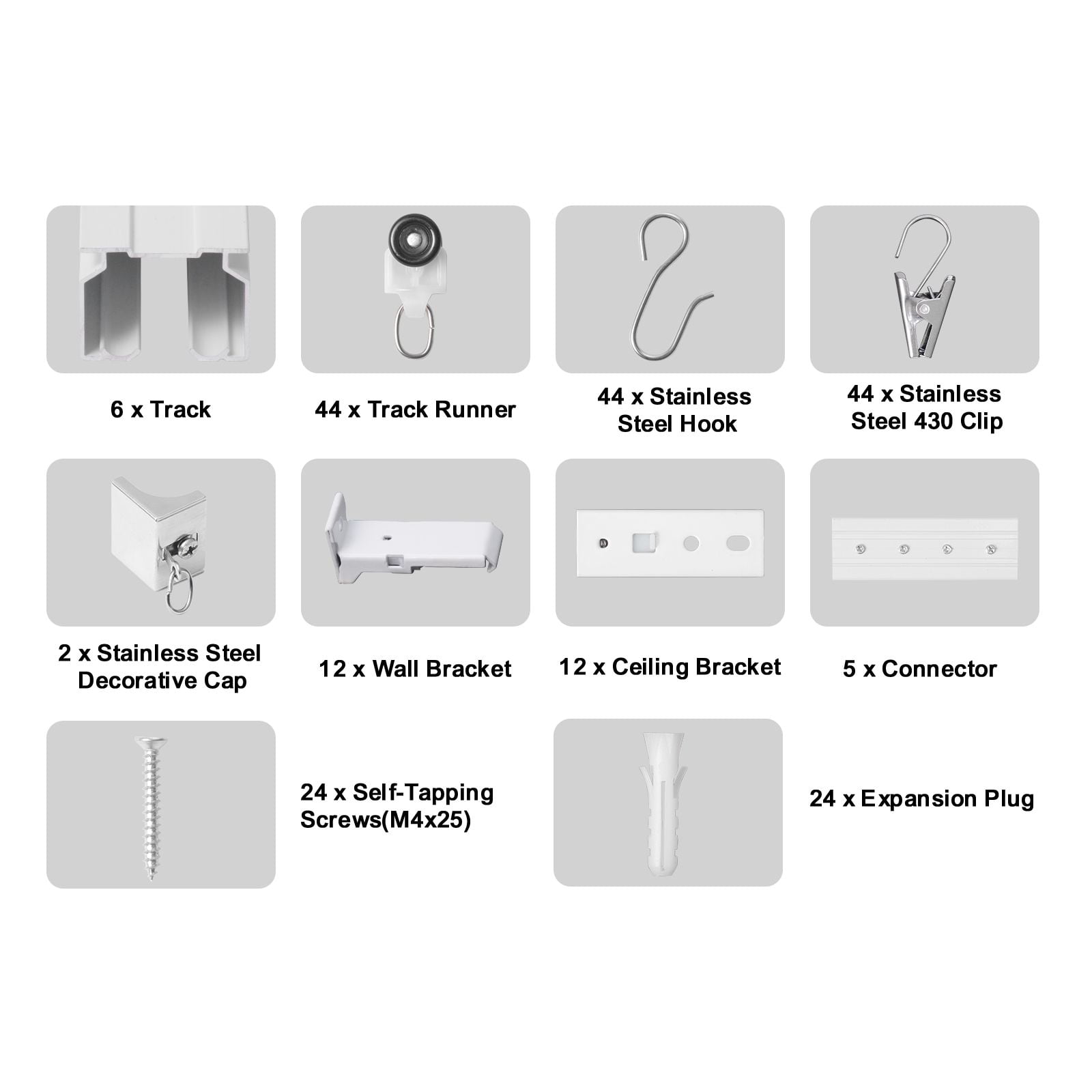 Ceiling Curtain Track Set 6-Pack 35 Inch Tracks Aluminum Alloy Smooth Sliding for Various Curtain Types