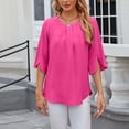 thumbnail image 2 of kamemi Womens Oversized T Shirts V-Neck T-shirts for Women Petal Sleeve Tunic Tops Summer Casual Womens Shirts(Hot Pink,S), 2 of 5