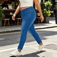 thumbnail image 3 of Plus Size Skinny Jeans for Women Crossover Elastic Stretch Waist Skinny Full Length Denim Pants with Pockets High Waisted Stretchy Denim Pants, 3 of 5