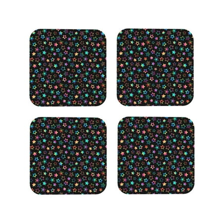 

Fuzoiu Multi-Colored Stars Print Leather Coasters Set Drink Coasters Set of 4 for Tabletop Protection Durable PVC Coasters Home Décor and Housewarming Gift-Square