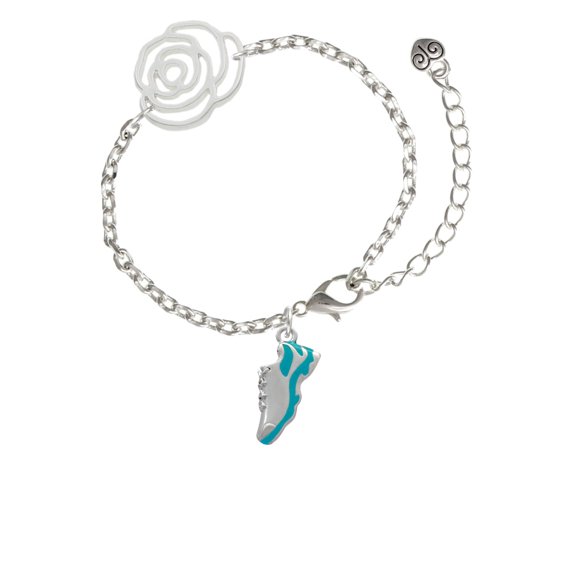 Delight Jewelry Silvertone Running Shoe Teal Silver-tone Flower Link Chain Bracelet, 6.75" 2" Extender