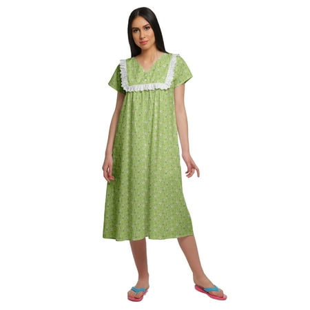 Moomaya WoMen s Printed Short Sleeve Nightdress V-Neck Cotton Sleepwear Gown