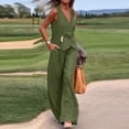 thumbnail image 4 of Conjunto informal de algodón de 2 piezas para mujer: camisa sin mangas con botones y pantalones rectos de pierna ancha con bolsillos, diseño sexy en el pecho, para el día a día/formal., 4 of 6