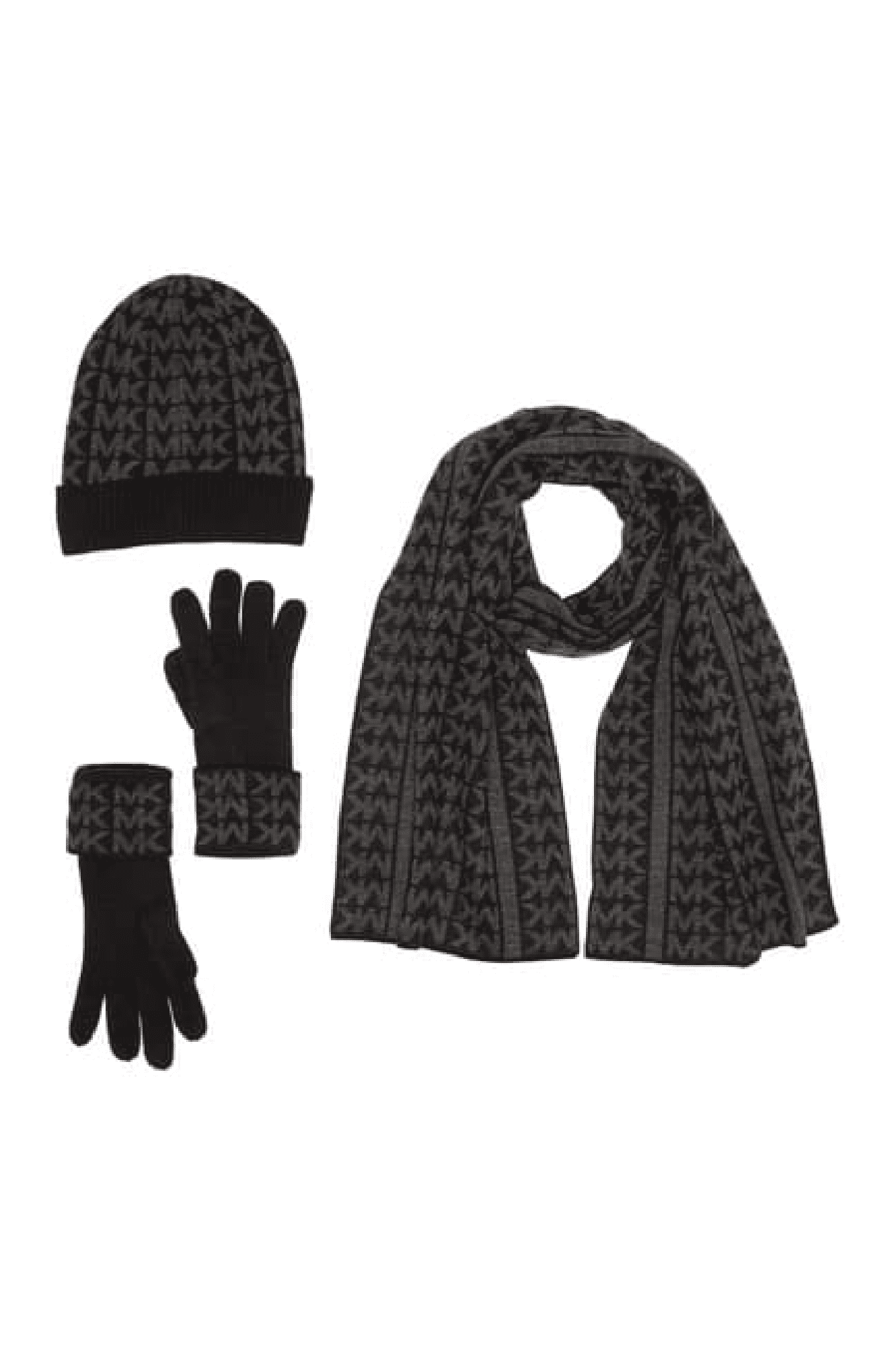 Women's Michael Kors 3 Piece Scarf Hat and Gloves Set Black/Derby One Size  