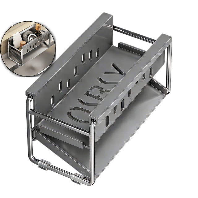 Stainless Steel Sink Organizer Rack – Double-Layer Kitchen Countertop Storage Shelf with Drainage Holes for Utensils, Sponges & Cloths