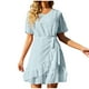 thumbnail image 1 of Vestido largo informal de verano para mujer, vestido largo bohemio con cuello en V y flores de manga corta para la playa, vestido largo con columpio Fridja  bnh5751, 1 of 8