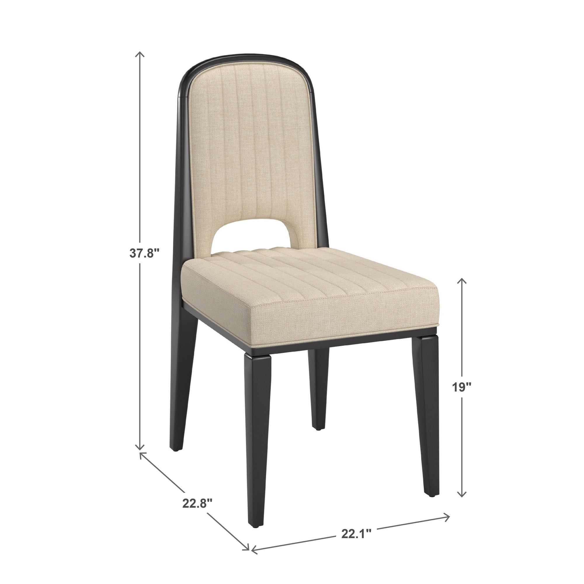 Weston Home Alta Wood Finish Cream Fabric Channel Stitching Dining Chair, Set of 2, Black Oak