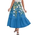 thumbnail image 5 of Women's Floral Maxi Skirt, Drawstring High Waist Tiered Pleated Skirt, Lightweight Flowy Boho Skirt for Summer, Vacation and Beach,Blue,L, 5 of 7